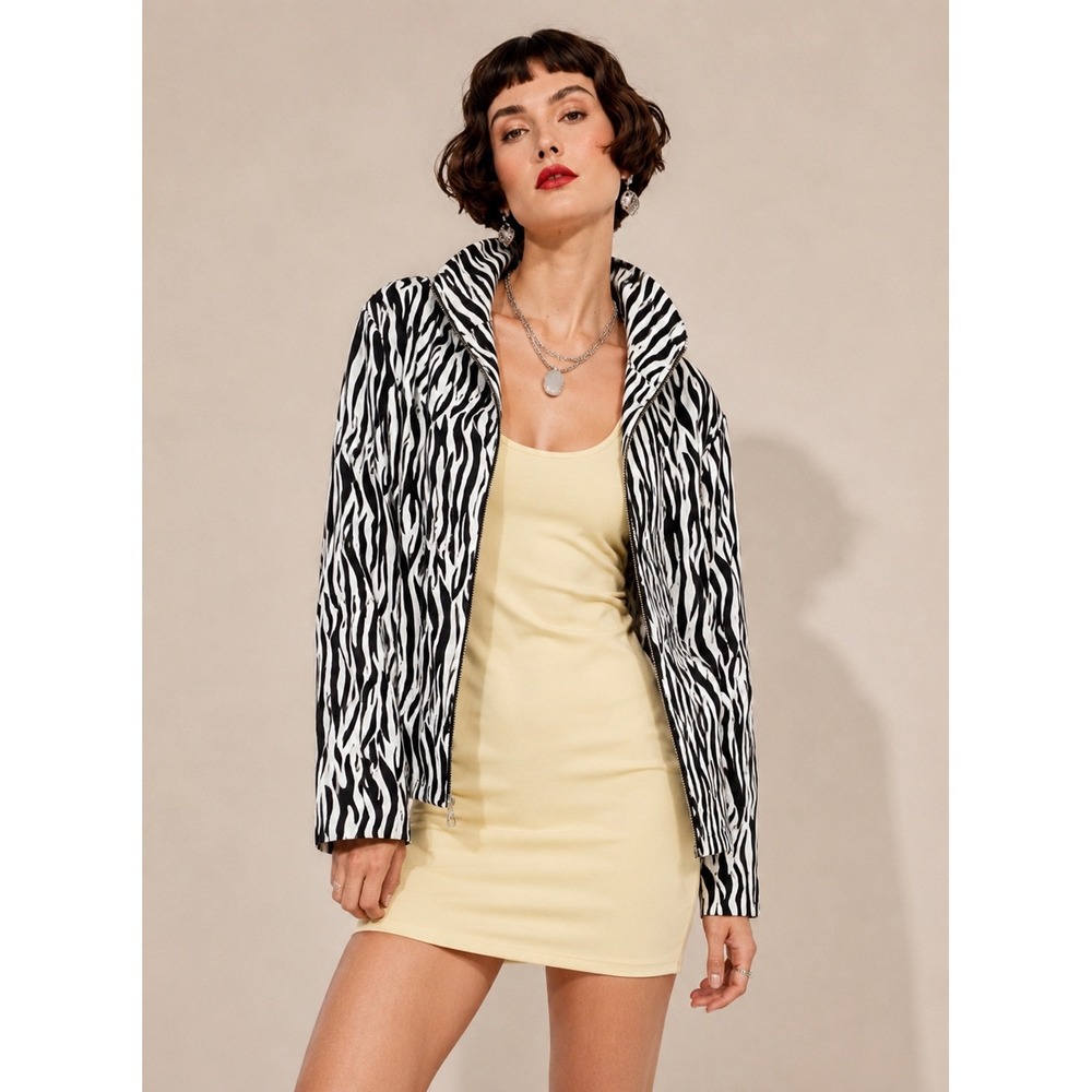 Samuel Dong Medium Zebra Print Zip Jacket Statement Jacket